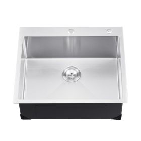 25 inch Kitchen Sink Workstation, 304 Stainless Steel Top Mount Sinks, Drop-In Single Bowl Farmhouse Basin with Accessories
