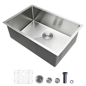 27-inch Kitchen Undermount Single Bowl Sinks, Stainless Steel Drop-In Farmhouse Basin with Accessories, Household Dishwasher Sinks for RV