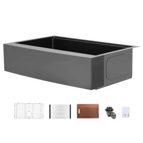 33-inch Kitchen Undermount Single Bowl Sinks, Stainless Steel Drop-In Farmhouse Basin with Ledge & Accessories, Household Dishwasher Sinks for RV