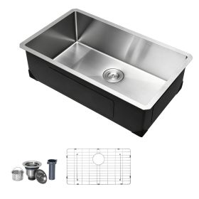 30-inch Kitchen Undermount Single Bowl Sinks, Stainless Steel Drop-In Farmhouse Basin with Accessories, Household Dishwasher Sinks for RV