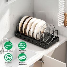 Pull Out Pots and Pans Organizer for Cabinet - 8 Adjustable Dividers, Tool-Free Installation, Damping Rail for Smooth Access (Color: Black)